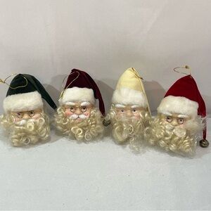 Santa Head Ornaments shelf sitters Lot ceramic painted faces Fuzzy Curly Beard 4